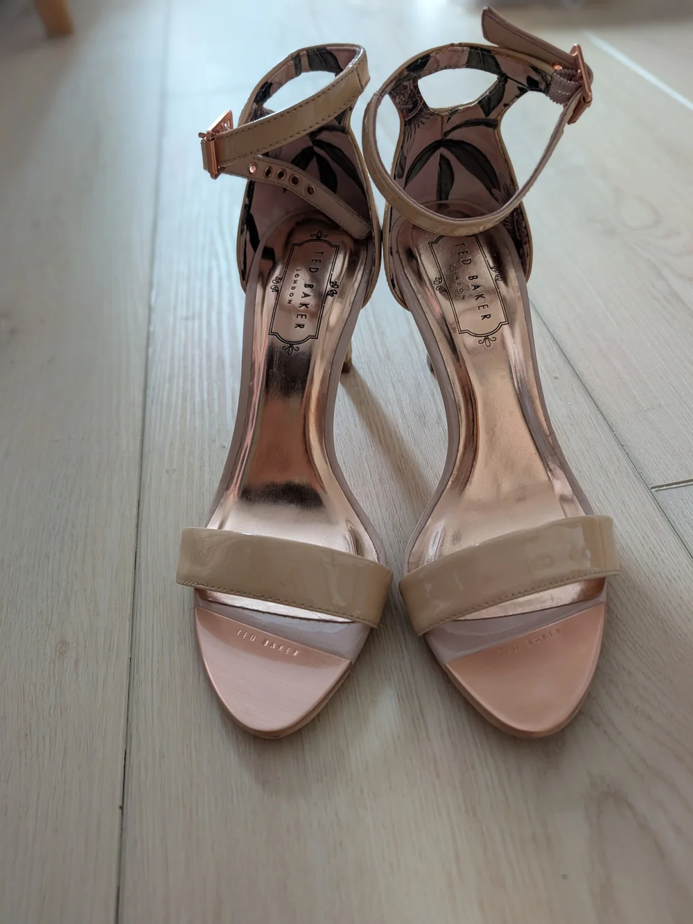 Ted Baker Nude And Rose Gold Metallic Ankle-Strap Uani Heels New 36.5